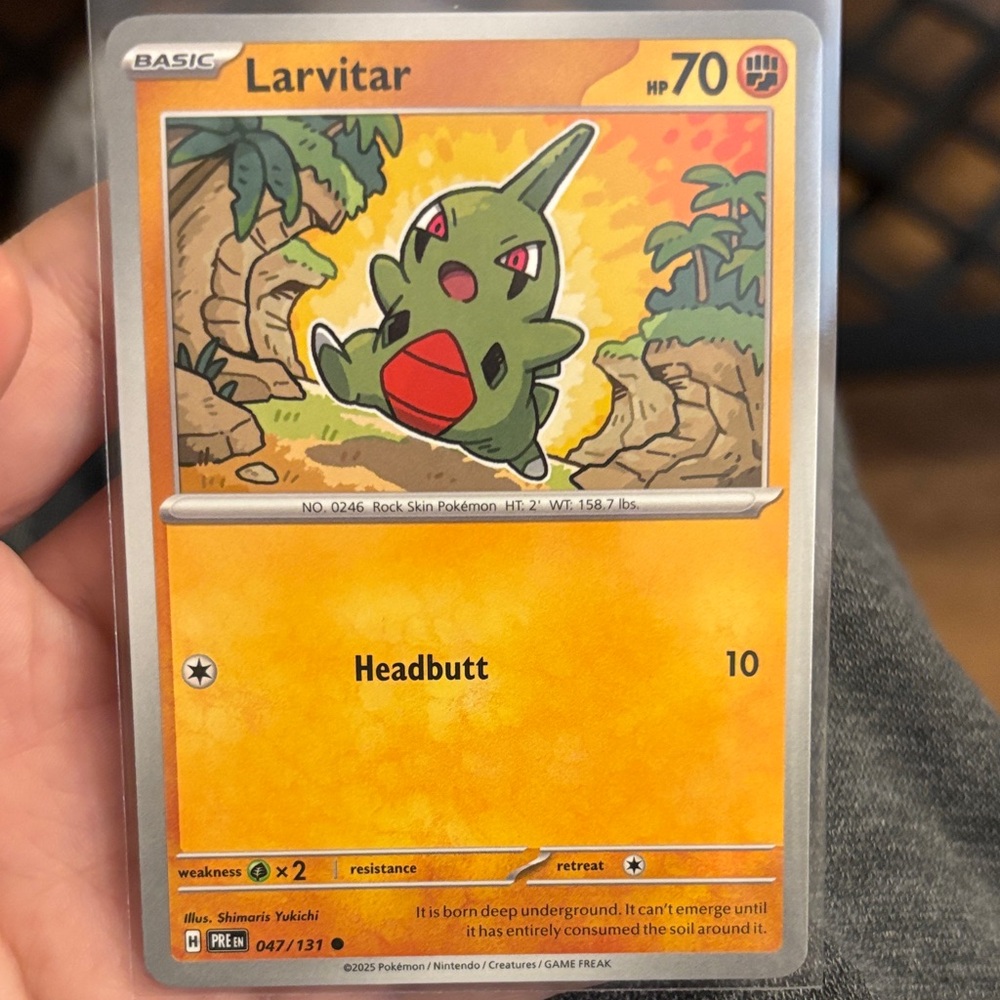 Pokemon Larvitar Card - Green and Orange